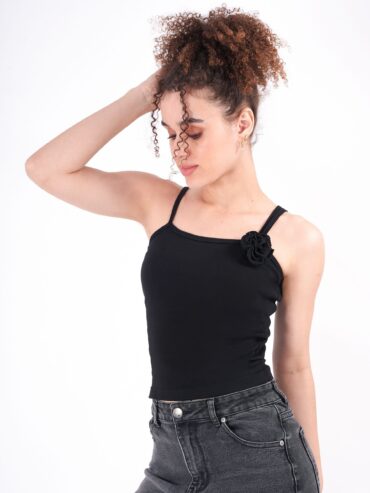 Solid Black Spaghetti Top – Stylish & Comfortable for Every Occasion!