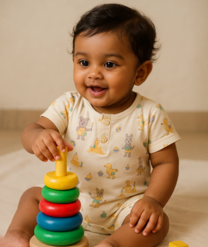 Unisex Baby Romper | Organic Cotton Puppy Print Jumpsuit