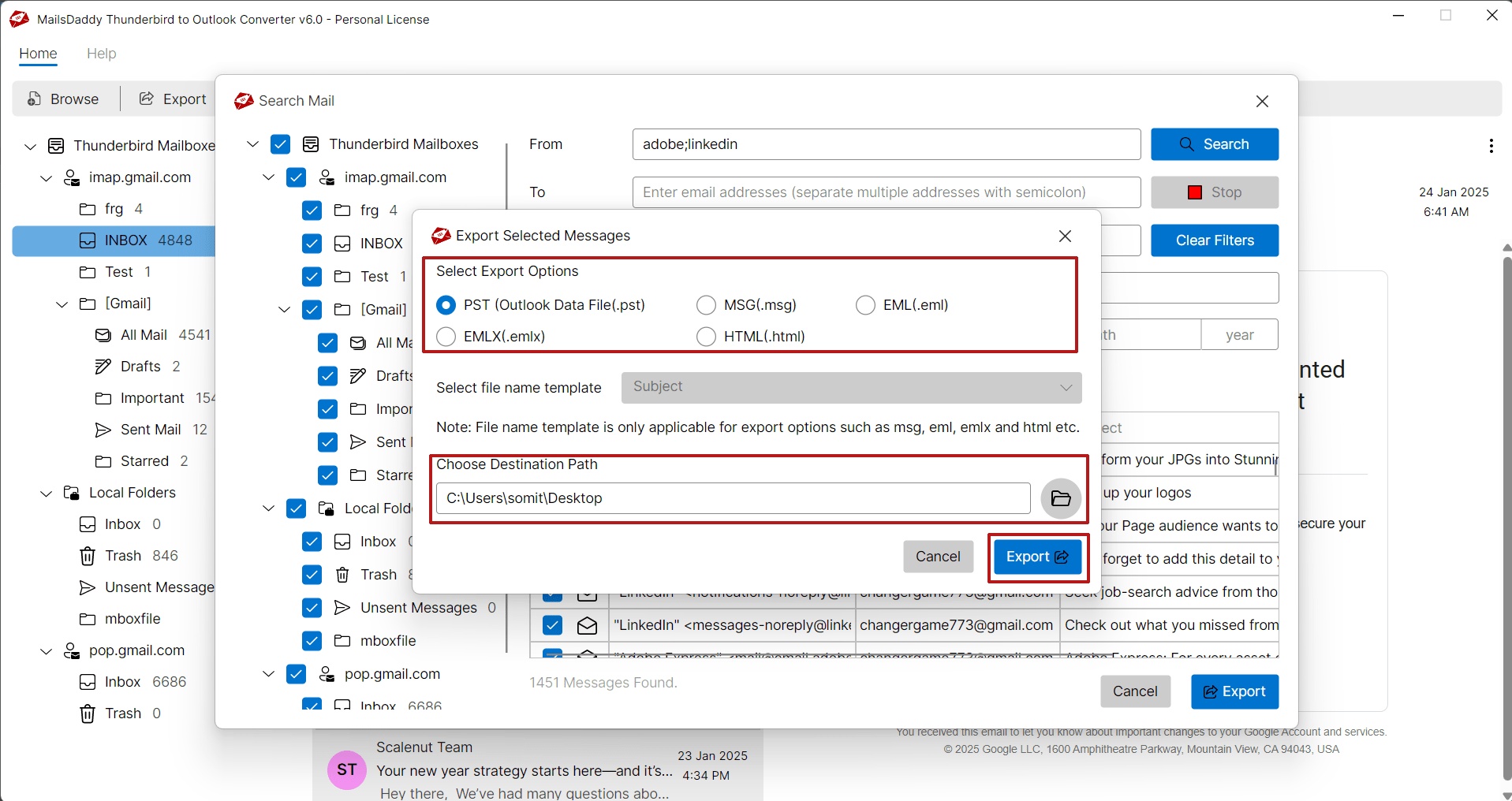Thunderbird to Outlook