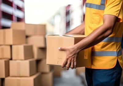 close-up-courier-holding-cardboard-boxes-with-parcels-inside-for-delivery-ai-generated-photo