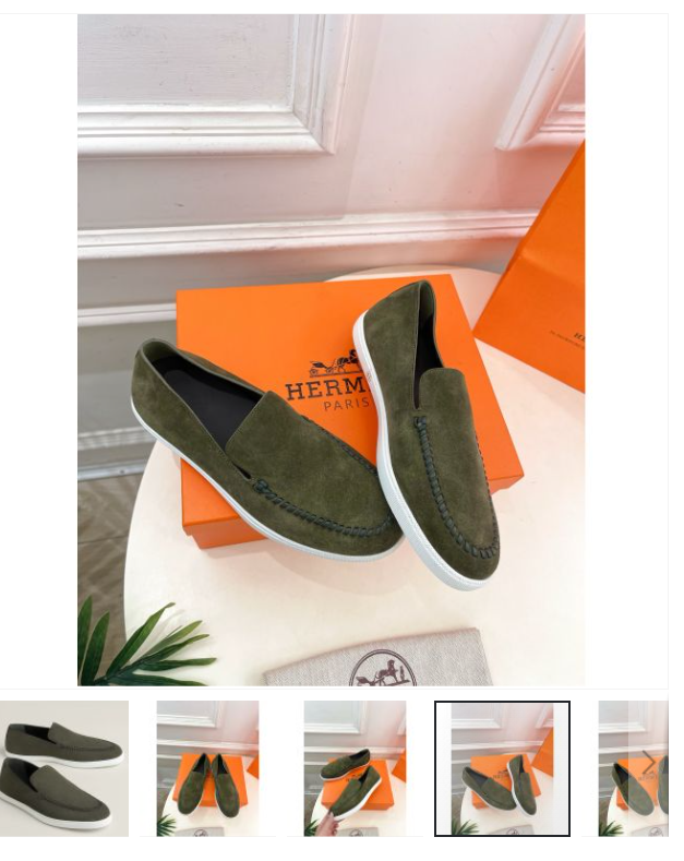 Replica Hermes Shoes — Hermes Men’s Julian Loafers in Green Suede Calfskin