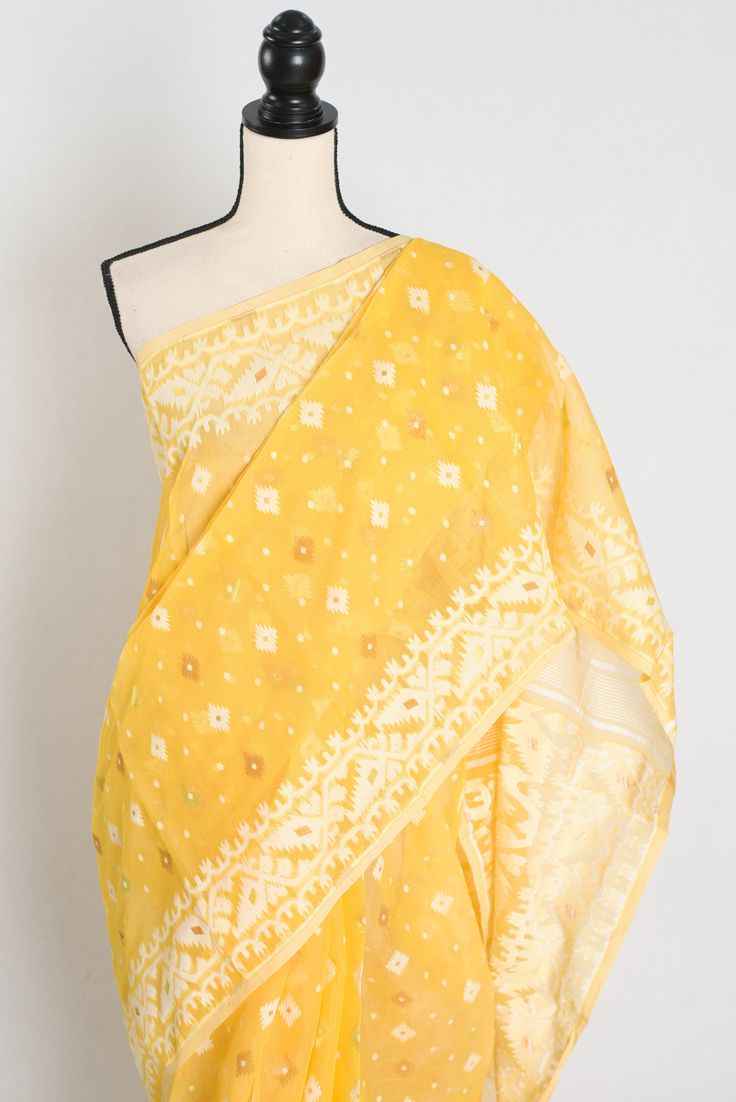 Yellow Jamdani Sarees Displaying Heritage Weaving And Radiant Elegance