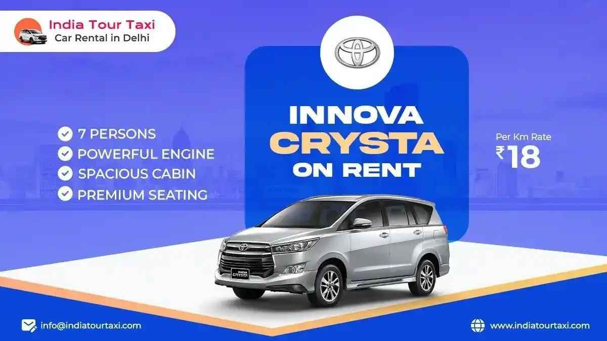 Toyota Innova Crysta on Rent in Delhi | 6 & 7 Seater Luxury SUV @ ₹18/km