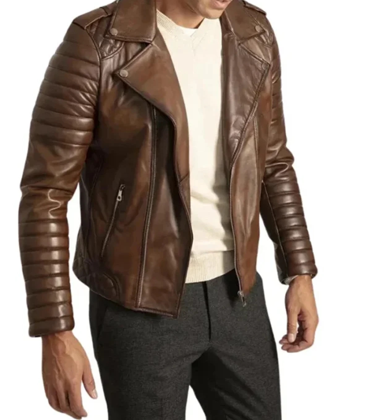 Mens Quilted Brown Motorcycle Leather Jacket | Classic Rider Style by Stegaro